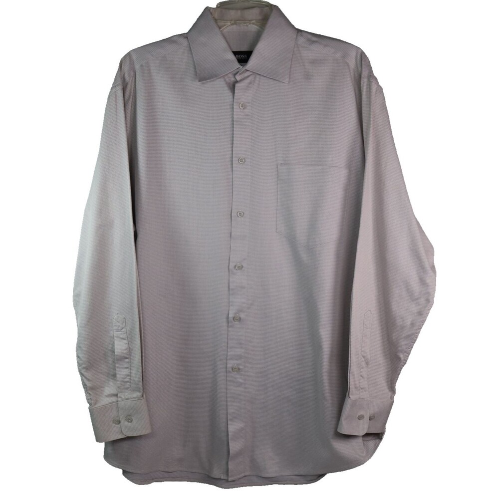 Hugo Boss Dress Shirt Men's Size 16x32-33 Long Sleeve Gray 100% Cotton Button Up